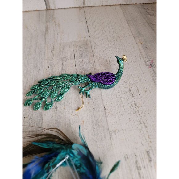 Peacock bird glitter miniature wreath unique set ornament Xmas - Picture 7 of 7